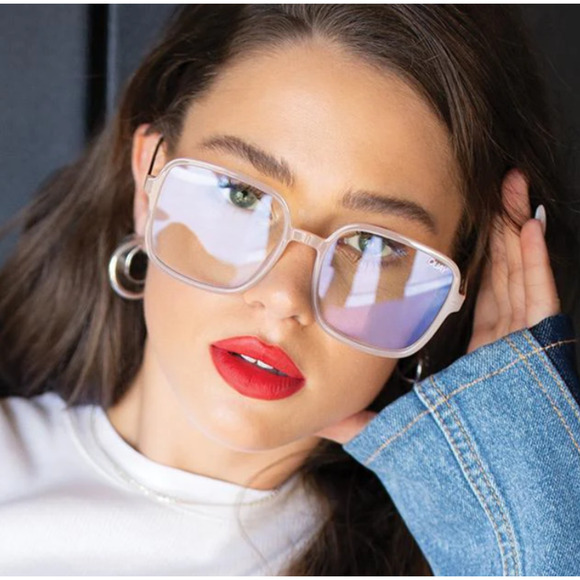 Quay Australia 9 TO 5 Square Blue Light Glasses - Peach/Clear Blue Light - NWT - Picture 1 of 9